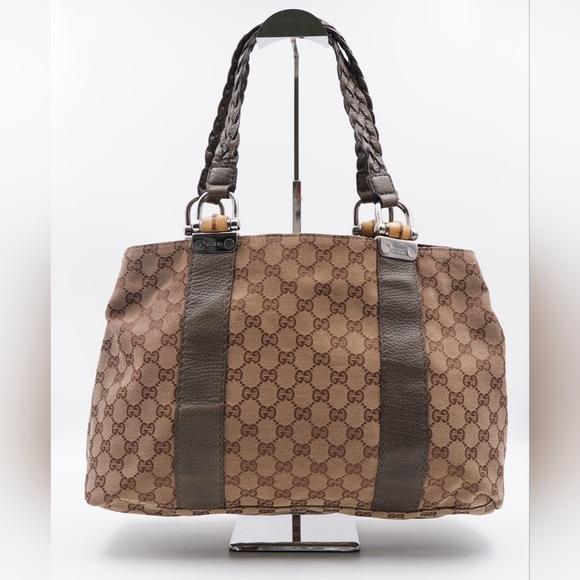 AD34❤️ Gucci GG Canvas Bamboo Libeccio Tote Bag - Picture 1 of 13